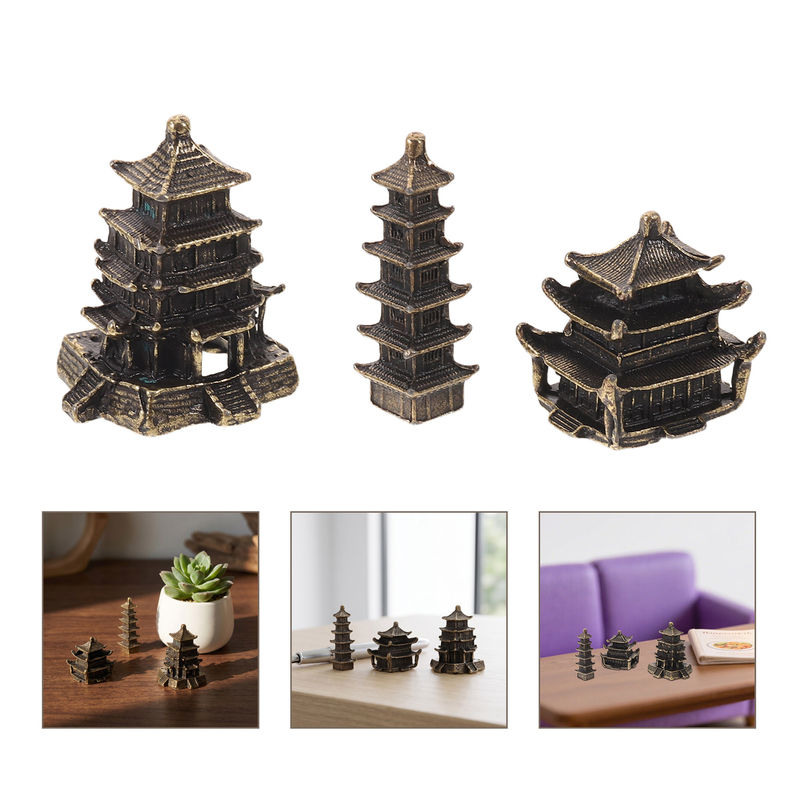 3Pcs Brass Feng Shui Pagoda St - đánh giá và giá Bonsai Garden Desk